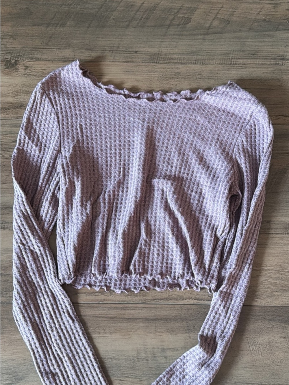 SHEIN Mauve Waffle-Knit Long Sleeve Crop Top